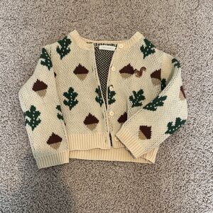 Charming Cream Cardigan with Forest Motif